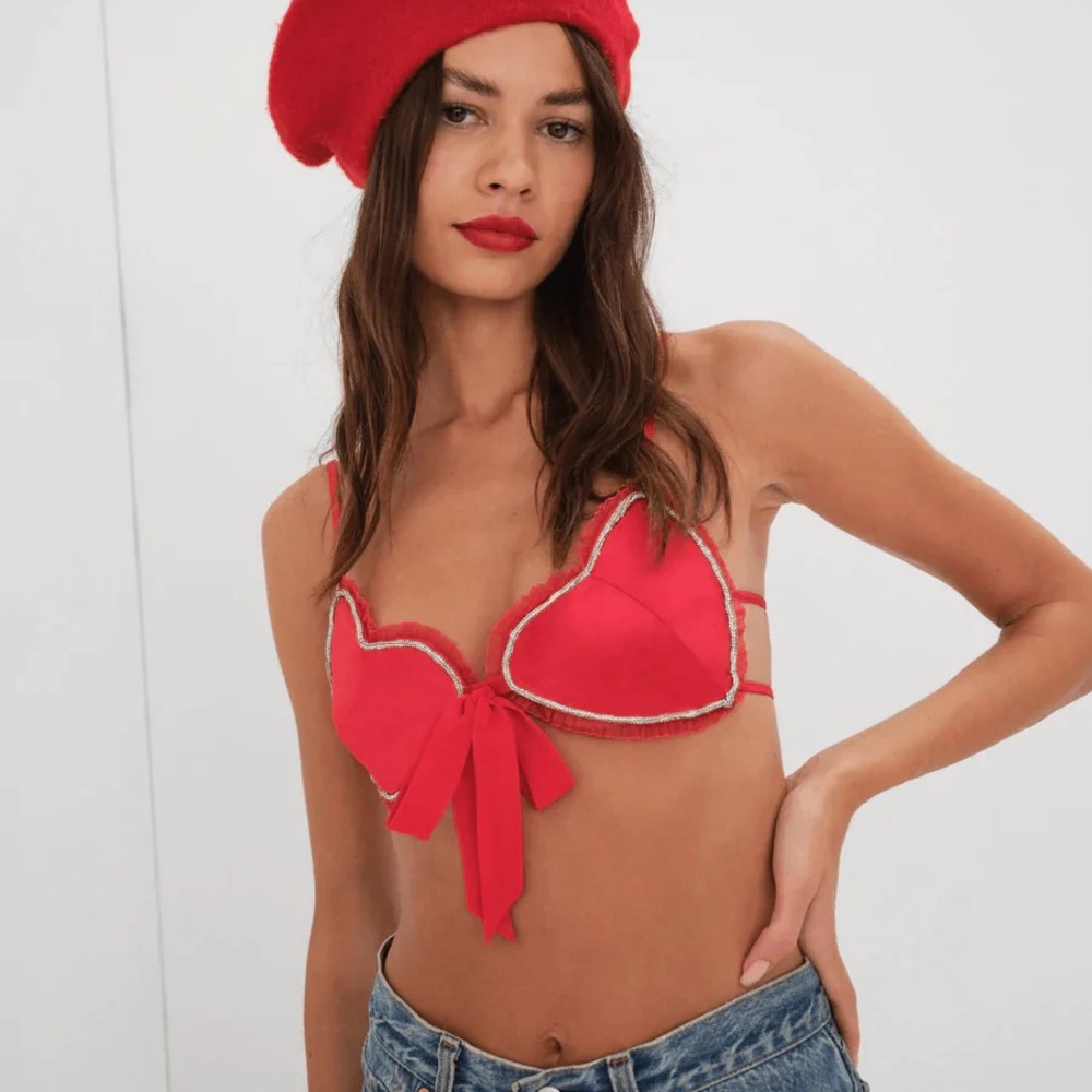 For Love And Lemons Red Heart Bralette